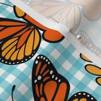 Bigger Scale Sassy Monarch Butterflies Blue Gingham
