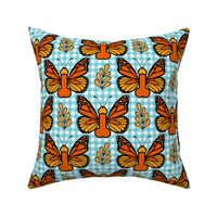 Bigger Scale Sassy Monarch Butterflies Blue Gingham