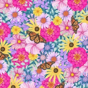 butterflies in a wild flowers garden 