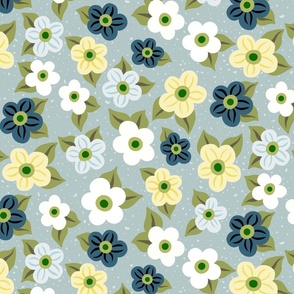What A Wonderful World with Calming Bold Flowers on Teal (Medium)