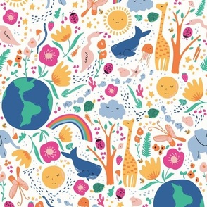 Small - What a Wonderful World! - Happy Earth - Medium Scale - Rainbow Cream Colorway