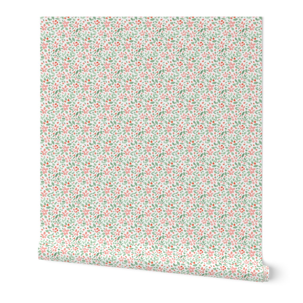 Red and Green Festive Christmas Watercolor Ditsy Floral Millefleur for Hanukkah, Winter Holidays by Pretty Festive Design PF079G