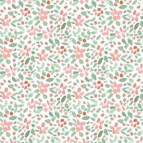 Red and Green Festive Christmas Watercolor Ditsy Floral Millefleur for Hanukkah, Winter Holidays by Pretty Festive Design PF079G