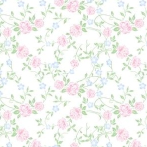 Charming Pink & Blue Floral Chintz Ditsy Multi Direction Toss Seamless Pattern by Pretty Festive Design PF093C