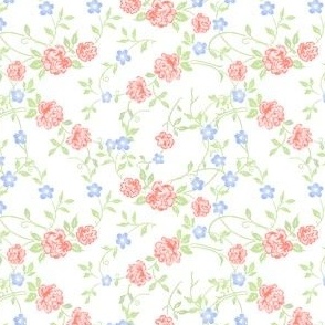 Watercolor Red & Blue on White Floral Chintz Ditsy Multi Direction Toss Seamless Pattern by Pretty Festive Design PF093H