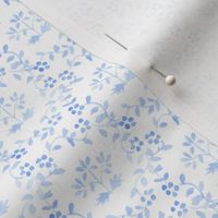 Watercolor Mid Blue Block Print Chinoiserie Trellis Vine by Pretty Festive Design PF094A