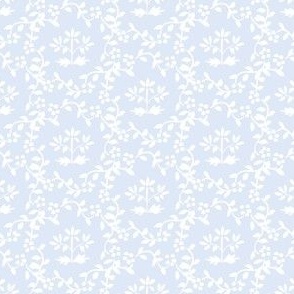 White on Pale Blue Block Print Chinoiserie Trellis Vine by Pretty Festive Design PF064C