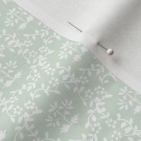 White on Pale Green Block Print Chinoiserie Trellis Vine by Pretty Festive Design PF094H