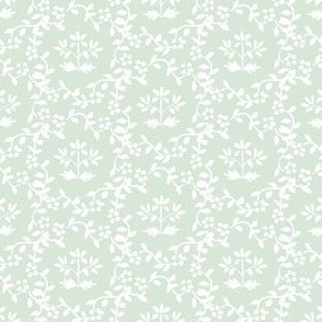 White on Pale Green Block Print Chinoiserie Trellis Vine by Pretty Festive Design PF094H