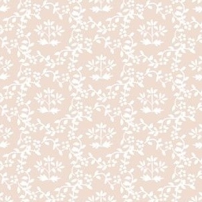 White on Peachy Neutral Block Print Chinoiserie Trellis Vine by Pretty Festive Design PF094i