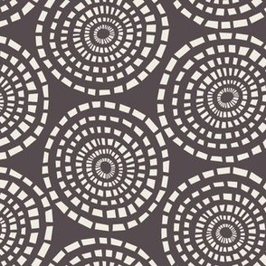 Mosaic Circles | Creamy White, Purple-Brown-Gray 02 | Hand Drawn Geometric