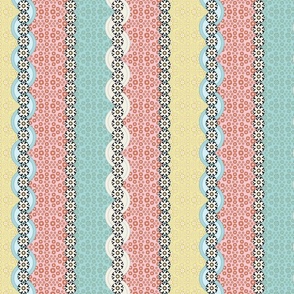 Retro Spring Floral Aqua Rose Rickrack Zigzag Vertical Stripe ; 2400, v10—Tween Spirit Bedding, Curtain, Flower, polka dot, baby, girl, pink and green, apparel, feminine, spring, summer, Cute, Cuter, Cutest Kids