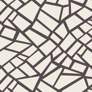 Mosaic Shapes | Creamy White, Purple-Brown-Gray | Hand Drawn Geometric
