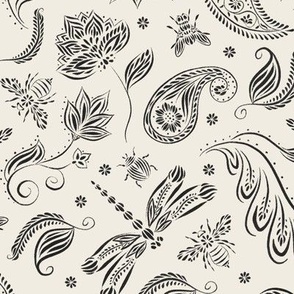 Paisley Doodle Bugs _ Creamy White_ Raisin Black _ Bandana