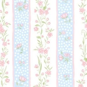 Climbing Floral Stripe Watercolor Ditsy Grandmillennial Vertical Stripe Pastel Girls Wallpaper by Pretty Festive Design