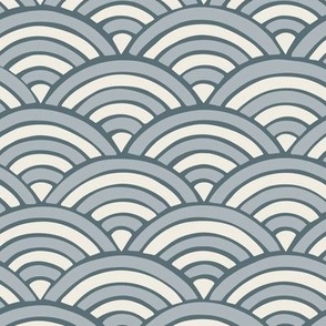 Scallop Rainbow Waves | Creamy White, French Grey, Marble Blue | Geometric 02