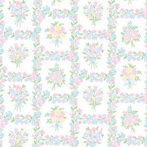 Floral Cottage Trellis FLoral Bow Bouquet Watercolor Grandmillennial Preppy Climbing vines vertical trellis by Pretty Festive Design PF126B