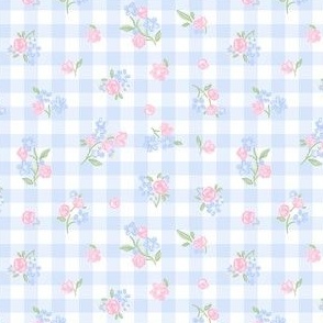 Gingham Watercolor Floral Ditsy, Small Scale Floral, grandmilennial, preppy, girls dress by Pretty Festive Design PF126C
