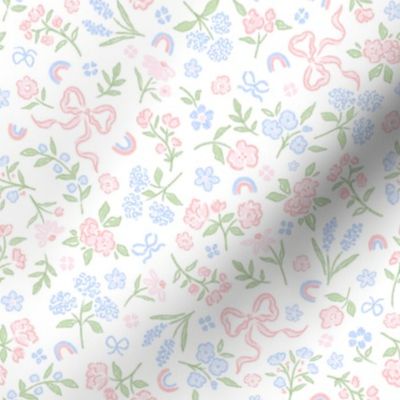 Watercolor Bows & Flowers Ditsy Floral Toss Grandmillennial Preppy Traditional by Pretty Festive Design PF127B