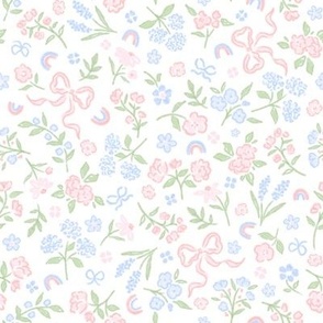 Watercolor Bows & Flowers Ditsy Floral Toss Grandmillennial Preppy Traditional by Pretty Festive Design PF127B