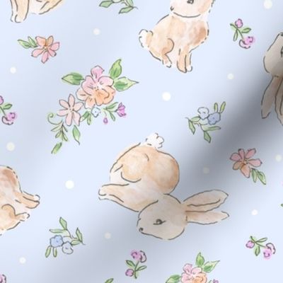 Watercolor Easter Bunnies Spring Rabbits BLUE LARGE  by Pretty Festive Design PF129F