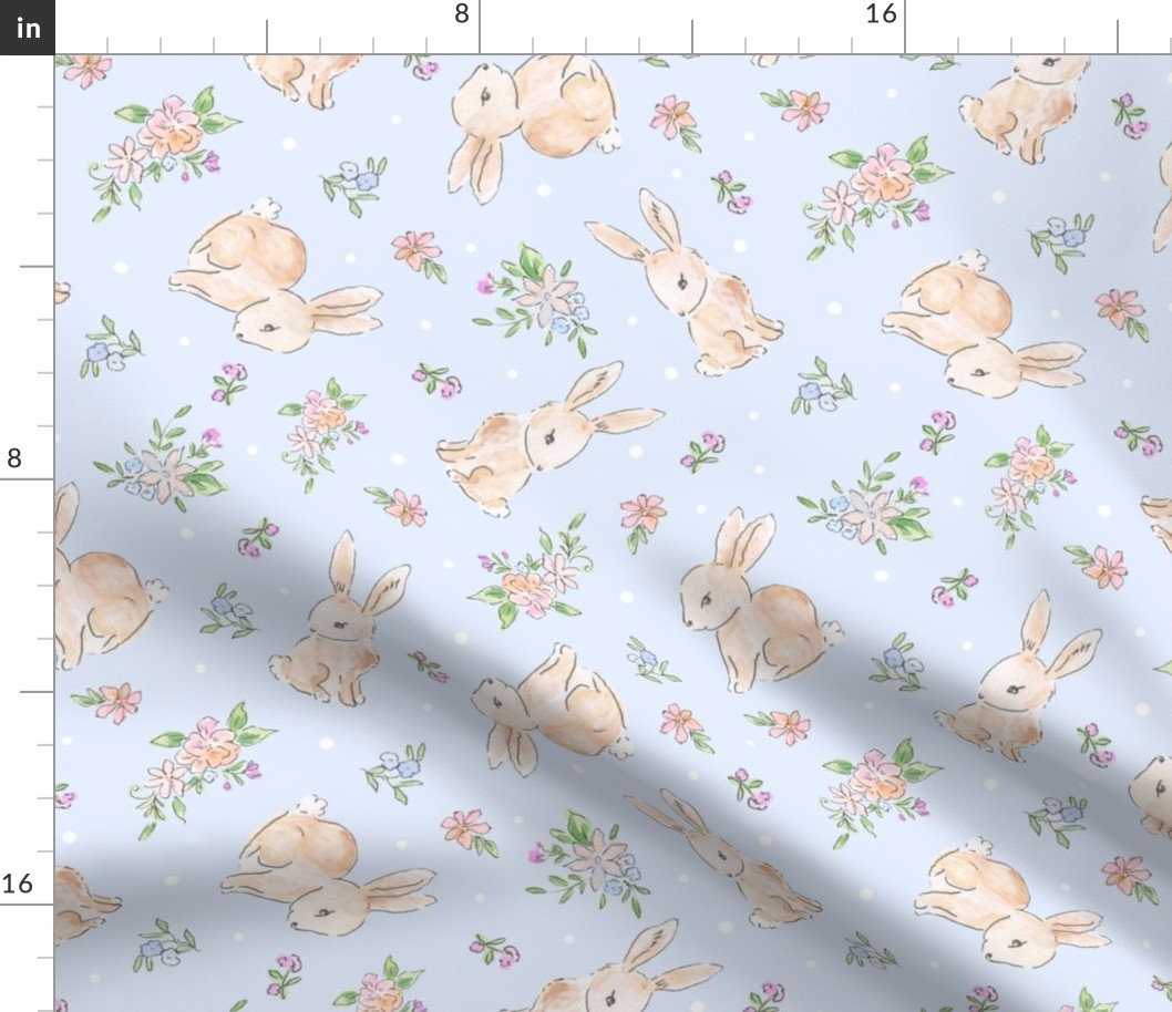 Watercolor Easter Bunnies Spring Rabbits BLUE LARGE  by Pretty Festive Design PF129F
