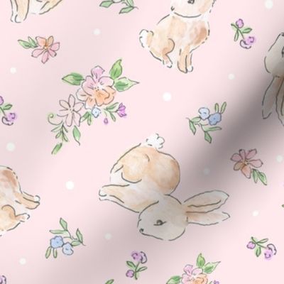 Watercolor Easter Bunnies Spring Rabbits PINK LARGE  by Pretty Festive Design PF129G