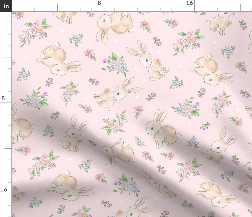 Watercolor Easter Bunnies Spring Rabbits PINK LARGE  by Pretty Festive Design PF129G