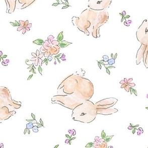 Watercolor Easter Bunnies Spring Rabbits WHITE LARGE by Pretty Festive Design PF129E