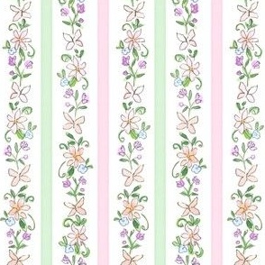 Watercolor & Ink Floral Stripe Spring Easter Vertical Ditsy Stripe by Pretty Festive Design PF129B