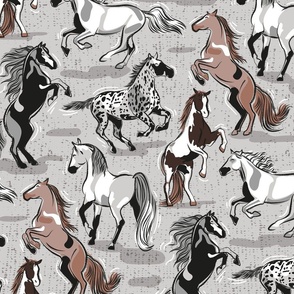 Horses in the wind // normal scale // grey and taupe brown beautiful line contour creatures toile look