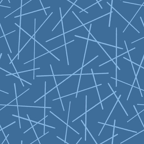 Jumbled Pick Up Sticks - abstract geometric design of scattered lines - dark and light blue - shw10367 - medium scale
