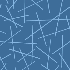 Jumbled Pick Up Sticks - abstract geometric design of scattered lines - dark and light blue - shw10367 - large scale