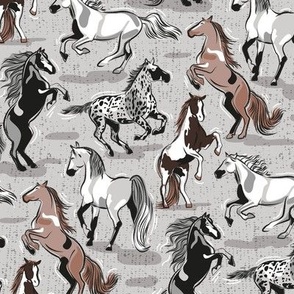 Small scale // Horses in the wind // grey and taupe brown beautiful line contour creatures toile look