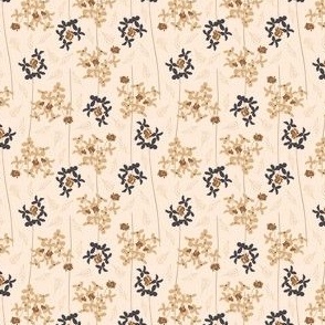 (S) whimsical wheat and taupe flowers in lines with leaves on light desert sand