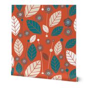 Rust orange teal green ecru sienna floral pattern