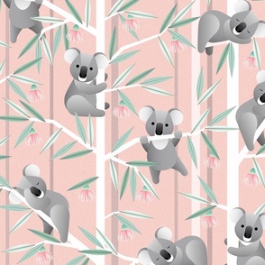 koala in eucalyptus on pink