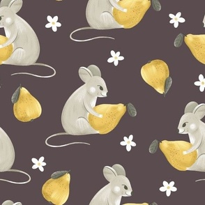 mouse with a pear on a dark background