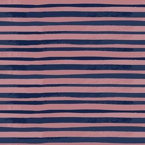 Thick Watercolor Stripes Dusty Rose Navy Medium Scale Horizontal repeat 8x 8
