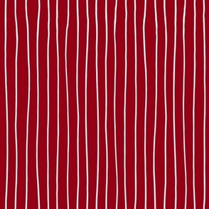 Thin Stripe White on Dark Red Medium Scale Vertical repeat 8" x 8"
