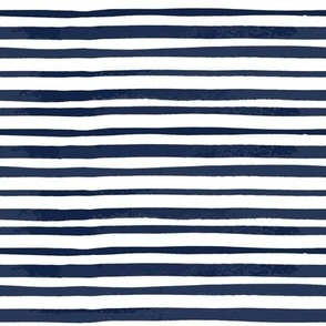 Thick Watercolor Stripes White Navy Medium Scale horizontal repeat