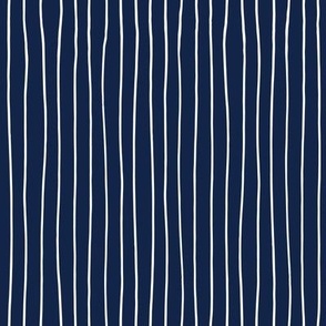 Thin Stripe White on Navy Medium Scale vertical repeat