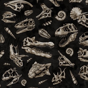 Dinosaur Skulls Tiled Pattern Black
