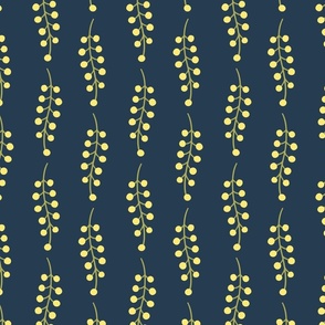 Berry Waves - clusters of bright yellow berries in sinuous waves - formal and symmetrical - navy blue - shw1040 a - medium scale