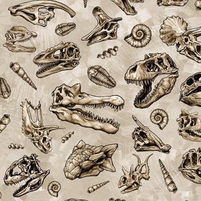 Dinosaur Skulls Tiled Pattern Sage