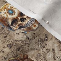 Pirate Skulls with Gold and Gems on Map