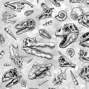 Dinosaur Skulls Tiled Pattern White