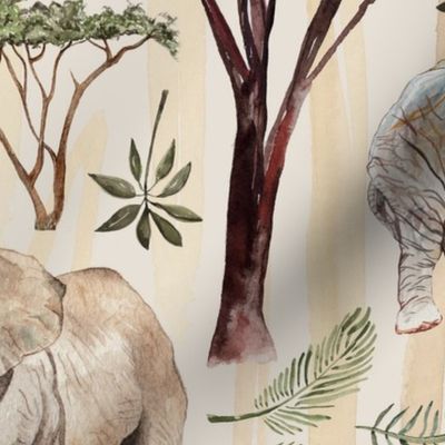 Watercolour Elephant Safari Neutral Large