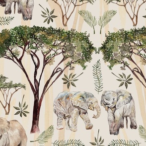 Watercolour Elephant Safari Neutral Large