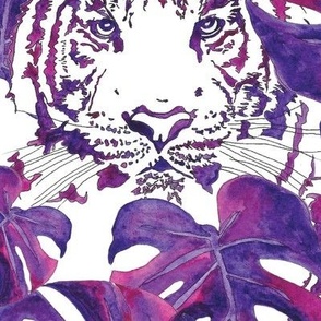Tropical Tigers in watercolor lavender and mauve